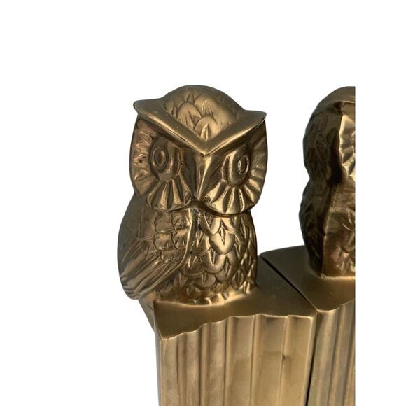 Vintage Owl Bookends 6” Brass Night Bird Stands Decor Retro MCM Heavy Solid Gold - Picture 3 of 12